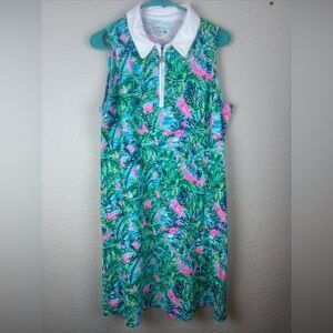 Lilly Pulitzer LUXLETIC Quarter Zip Dress Blue Horizon Par Perfection Sz L